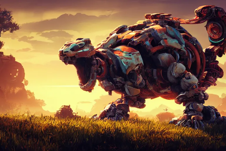 Image similar to shellsnapper machine mecanical creature robot of horizon forbidden west horizon zero dawn radiating a glowing aura global illumination ray tracing hdr fanart arstation by ian pesty and alena aenami artworks in 4 k