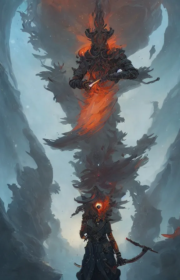 Image similar to the fire thief with sword, dark, peter mohrbacher, hypermaximalist, cinematic, symmetrical, concept art, unreal engine, environment, sharp