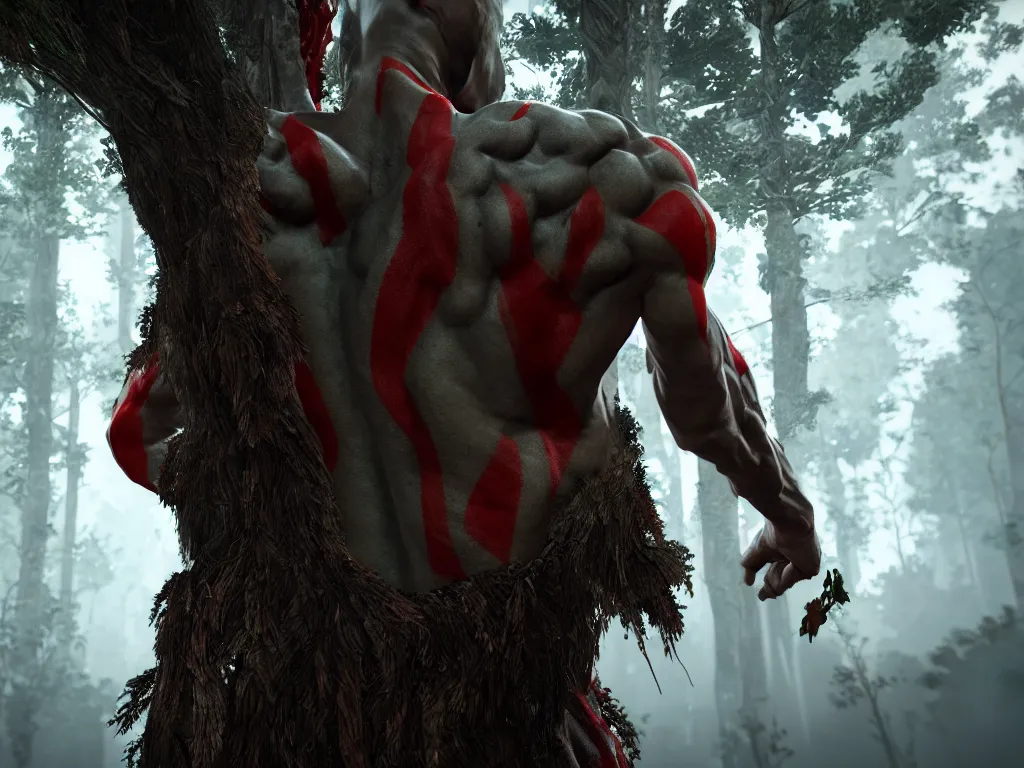 Prompt: a man transforming into a tree, still from god of war, unreal engine 4 k, trending on artstation