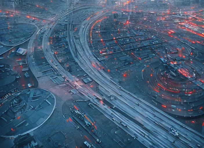 Image similar to cinematic shot of norilsk orbit city cityscape, telephoto, iconic scene from the paranoid thriller sci fi film directed by stanley kubrick, anamorphic cinematography, beautiful composition, color theory, leading lines, photorealistic, moody volumetric lighting