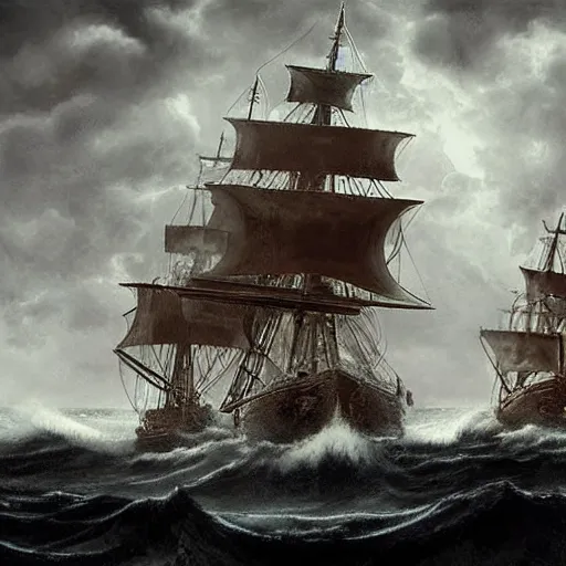 Prompt: lot of pirate ships fighting a kraken monster during a stormy night, rule of thirds, nestor canavarro hyperrealist, sharp outlines, cinematic style, lot of foam