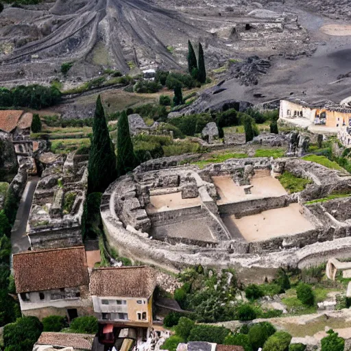 Image similar to ancient Roman city engulfed by volcano