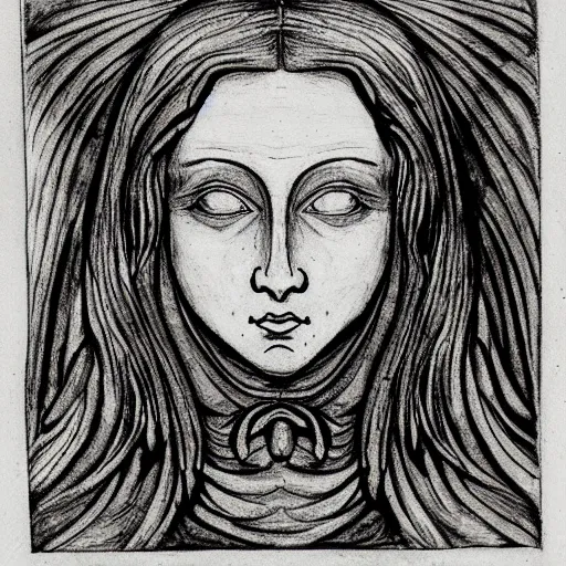 Image similar to an ink drawing of da vinci style white tragedy mask