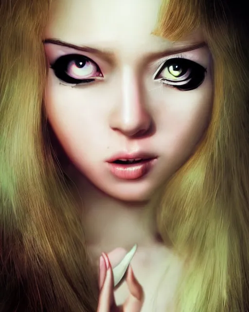 Prompt: eye melting hyper realistic photograph of pretty girl, lighting alice in wonderland, dj sura face, artgerm, ilya