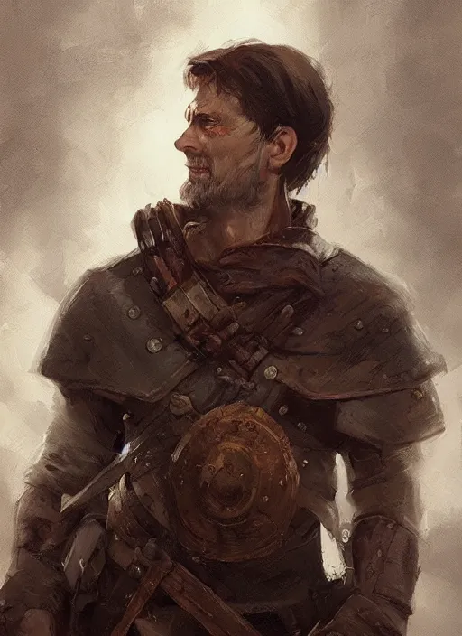 Image similar to a portrait of sam vimes, beautiful painting with highly detailed face by greg rutkowski and magali villanueve