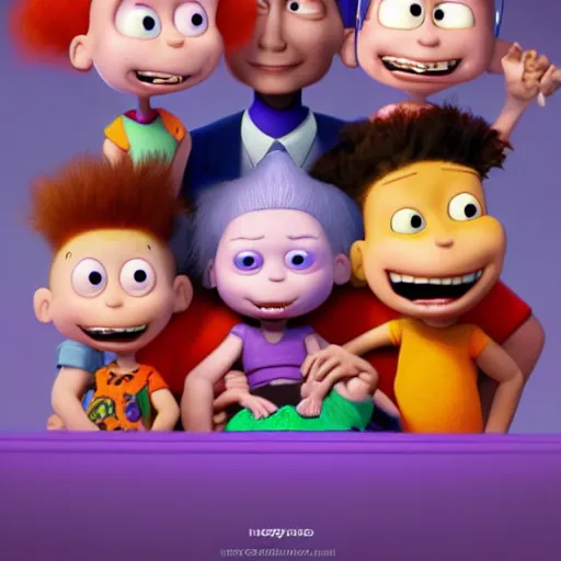 Image similar to the Rugrats by Pixar, movie poster, cinematic lighting, raytracing, highly detailed, highly detailed faces, ultra quality, 3d