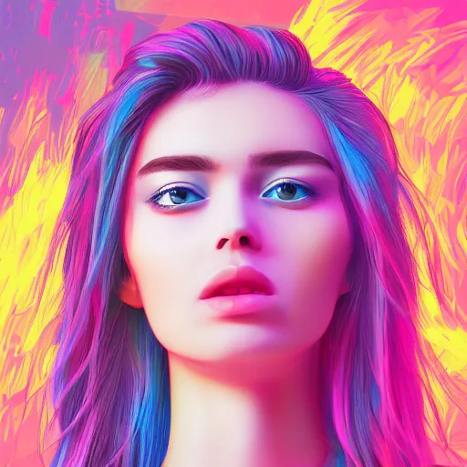 Image similar to highly detailed portrait of a beautiful woman, vaporwave colors, digital art, smooth rendering