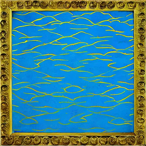 Image similar to a impasto oil painting of beautiful, symmetric pattern by andy warhol, blue color scheme, cyan colors, gold highlights, ultra high details, triade color scheme, golden ratio, symmetrie