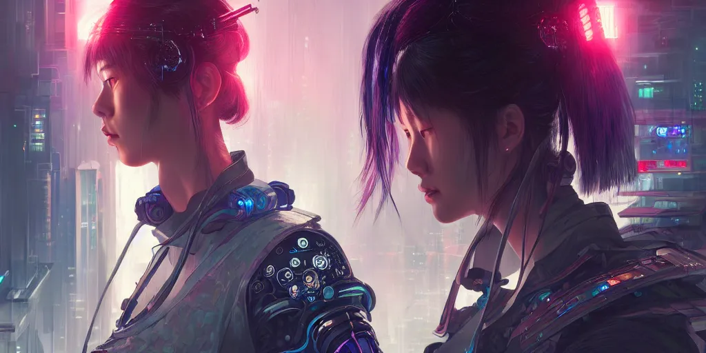 Image similar to portrait of a young female cyberpunk samurai in neotokyo at night, futuristic cyberpunk tokyo night, sci - fi and fantasy, intricate and very beautiful, highly detailed, digital painting, artstation, concept art, smooth and sharp focus, illustration, art by tian zi and wlop and alphonse mucha