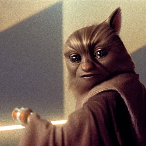 Image similar to a film still of mogwai as a jedi in star wars realistic, detailed