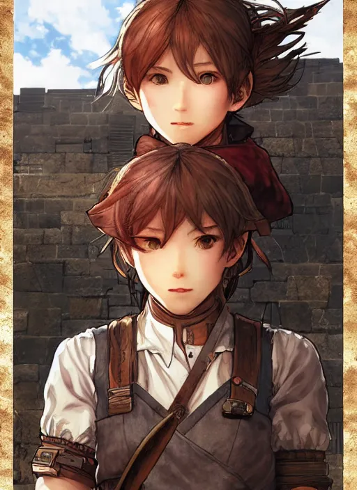 Image similar to character portrait of a blacksmith tomboy, hidari, color page, tankoban, 4K, tone mapping, Akihiko Yoshida.