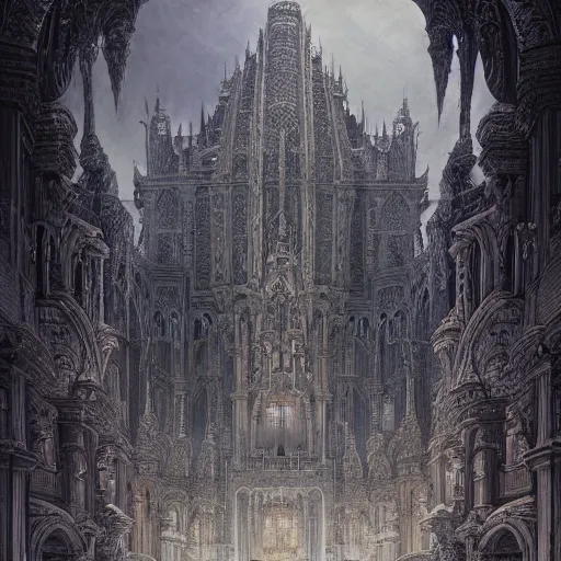 Prompt: a beautifully detailed rendering of a palace of the devil by michael whelan, anato finnstark, gustave dore, thomas kinkade, alex grey, and tim white. By Greg Rutkowski detailed matte painting 8k resolution deviantart trending on artstation luminary concept art. Hyperdetailed photorealism, 108 megapixels, translucent overtones, holographic evil. Photorealistic cel-shaded palace of the devil