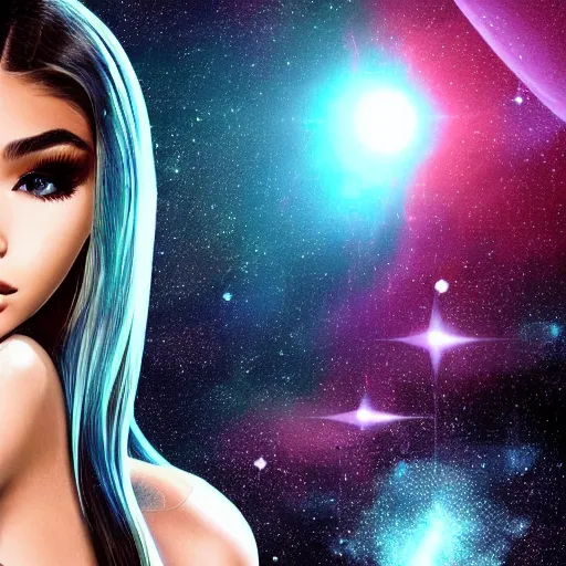 Image similar to madison beer a an intergalactic popstar, render, blender render, unity render, 4 k wallpaper, art station trending, artstation 4 k coherent, coherent, 4 k, detailed