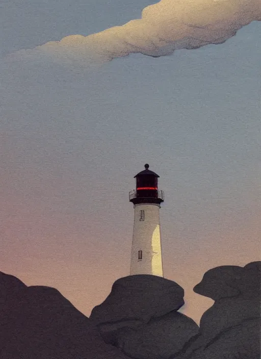 Image similar to a painting of a lighthouse on top of a mountain, concept art by moebius, featured on deviantart, shin - hanga, concept art, official art, high detailed