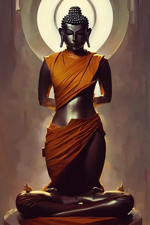 Image similar to buddhism, futurism, knight, painting by greg rutkowski, j. c. leyendecker, artgerm