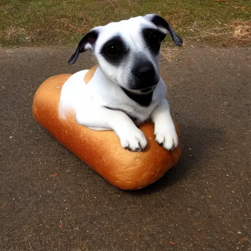 Prompt: dog in a form of a bread loaf