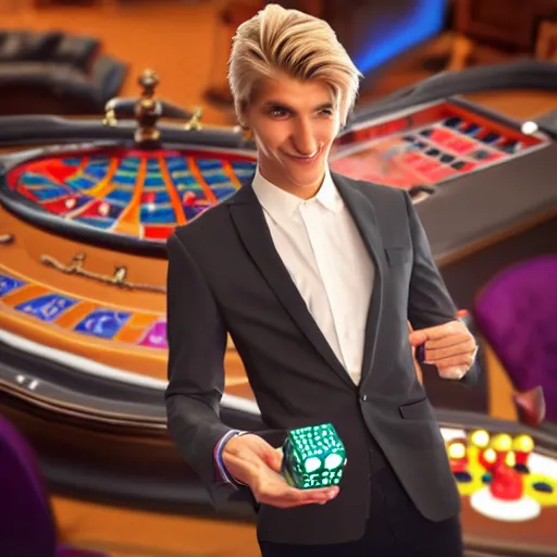 Image similar to a high quality photo of handsome gigachad XQC gambling, photorealism, 8k, artstation