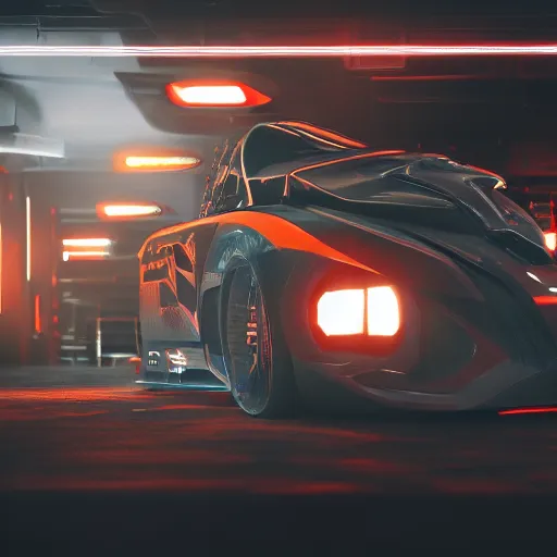 Prompt: a cyberpunk racing computer. Overpower, mat black metal, orange racing stripes, alienware, Beautiful dramatic dark moody tones and lighting, Ultra realistic details,cinematic atmosphere,studio lighting,shadows,dark background, Octane render,8K