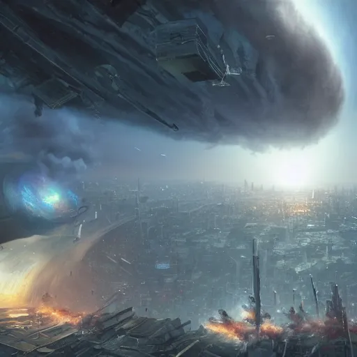 Image similar to movie still of a black hole destroying the city, large part of buildings are flying into the black hole, tornado, post apocalypse, epic art, highly detailed, art by tyler edlin, greg rutkowski 4 k