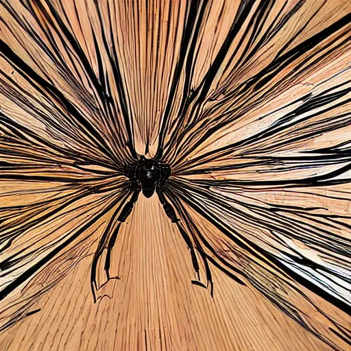 Image similar to a hallucination of spindly insects on the ceiling and hardwood floor