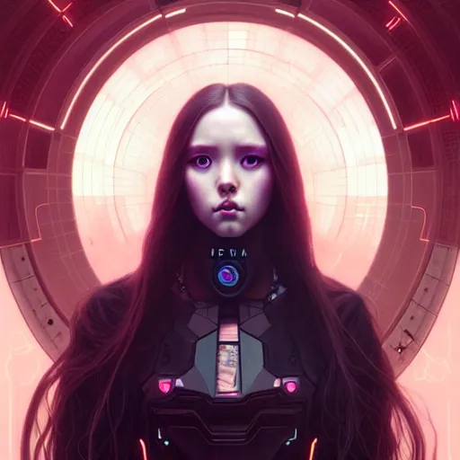 Image similar to portrait painting of a cyberpunk olivia hye from loona, ultra realistic, concept art, intricate details, eerie, highly detailed, photorealistic, octane render, 8 k, unreal engine. art by artgerm and greg rutkowski and magali villeneuve and alphonse mucha