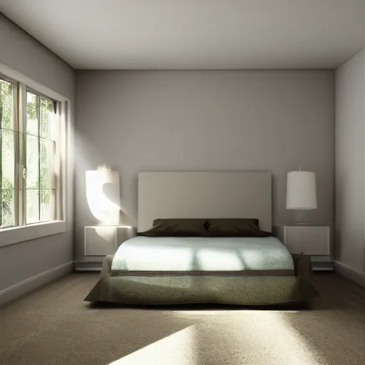 Image similar to 3 d render of a liminal space bedroom