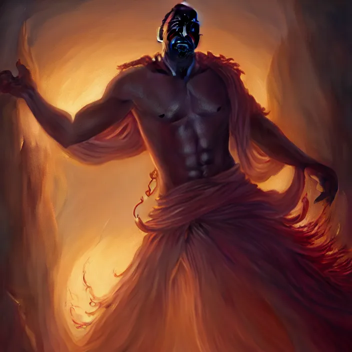 Prompt: ultra realistic, idris elba as a djinn, in white bone cloak, vibrant colors, ( ( ( koi colors ) ) ), octane render, jesper ejsing, james jean, justin gerard, tomasz alen kopera, cgsociety, fenghua zhong, makoto shinkai, highly detailed, rim light, art, cinematic lighting, very coherent