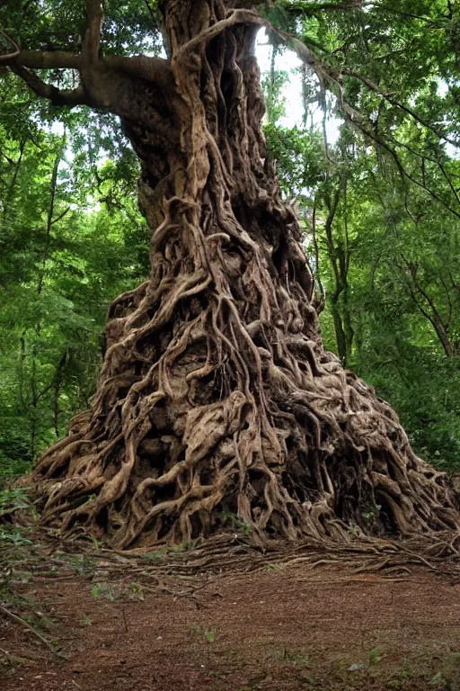 Prompt: the big gnarly tree was a portal to the underworld