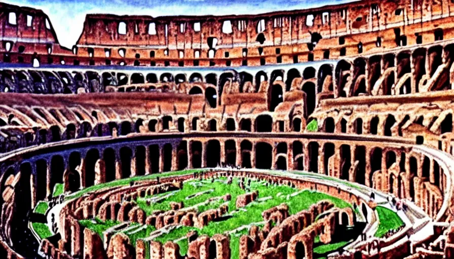 Prompt: gladiator in the colosseum, hyperrealism, detailed and intricate environment,