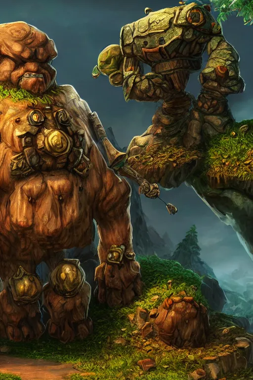 Image similar to zelda fantasy art giant golem troll wood rock greeble gemstone, global illumination ray tracing hdr fanart arstation by sung choi and eric pfeiffer and gabriel garza and casper konefal