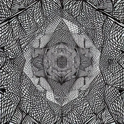 Image similar to Geometrically surreal AI, extremely high detail, photorealistic, intricate line drawings, dotart, album art in the style of James Jean