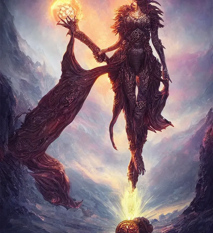 Prompt: unreal engine render + a goddess, tarot card, dark souls colour scheme, luminal, smooth, coherent, high detailed, kerem beyit, Karol Bak, james gurney, featured on artstation, instagram HD, unreal engine