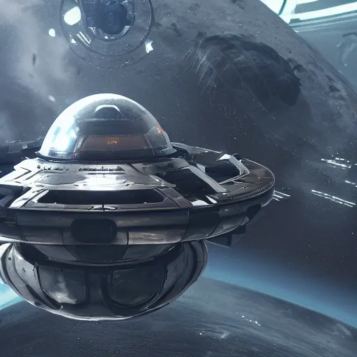 Image similar to super wide angle cinematic shot of alien sphere spacecraft, unreal engine