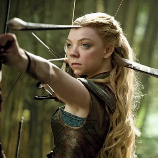 Image similar to Natalie Dormer as a beautiful archer in a fantasy