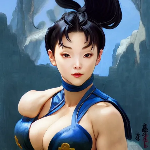 Image similar to Chun li, highly detailed, digital painting, artstation, concept art, smooth, sharp focus, illustration, ArtStation, art by artgerm and greg rutkowski and alphonse mucha and J. C. Leyendecker and Edmund Blair Leighton and Katsuhiro Otomo and Geof Darrow and Phil hale and Ashley wood and Ilya repin and Charlie Bowater