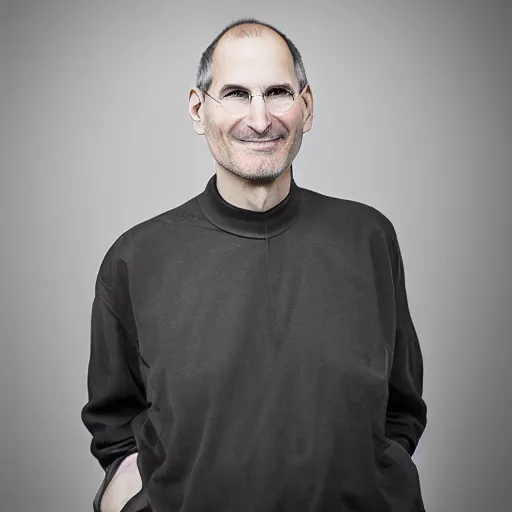 Image similar to studio portrait photography of steve jobs with a smile, highly detailed