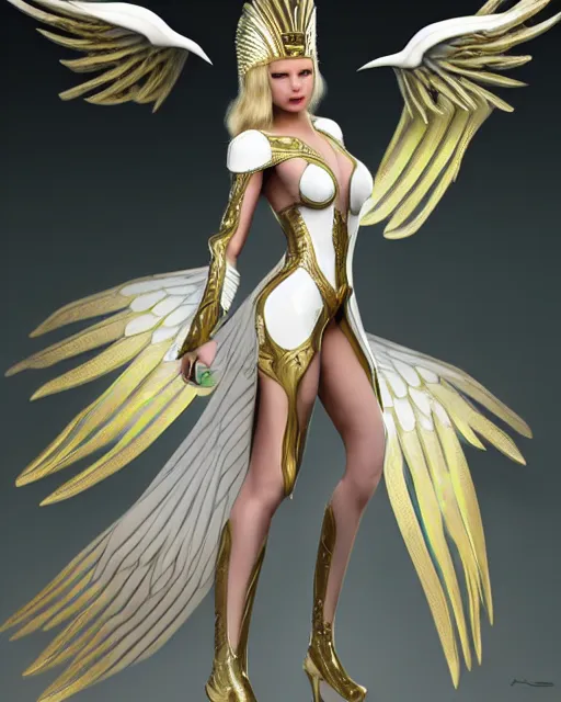 Prompt: perfect blonde egyptian queen wearing white dove wings, warframe armor, regal, attractive, ornate, sultry, sexy, beautiful, dreamy, elize theron, pretty face, green eyes, detailed, scifi platform, 4 k, ultra realistic, epic lighting, illuminated, cinematic, masterpiece, art by akihito tsukushi, voidstar, artgerm