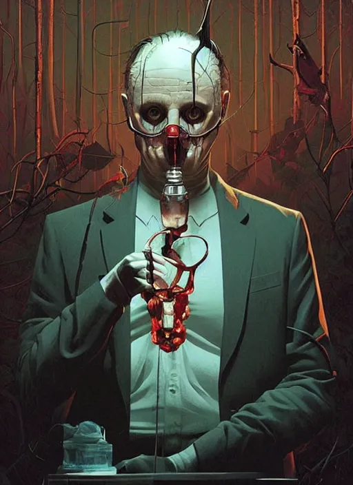 Image similar to poster artwork by Michael Whelan and Tomer Hanuka, Karol Bak of the Hannibal Lector, from scene from Twin Peaks, clean