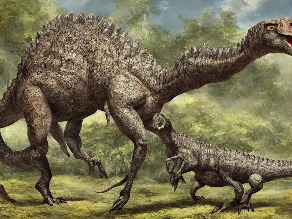 Prompt: a beautiful ancient dinosaur the size of a mountain, ancestor of the duck