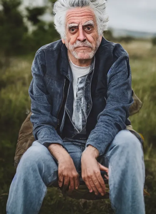 Image similar to portrait photo still of real life rick sanchez, 8 k, 8 5 mm, f. 1 4