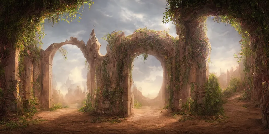 Image similar to beautiful matte painting of entrance to maze