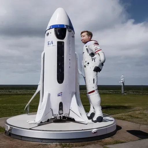 Prompt: a photo of spacex launching a statue of mark zuckerberg in space, wideangle, daylight, 8k, photoreal