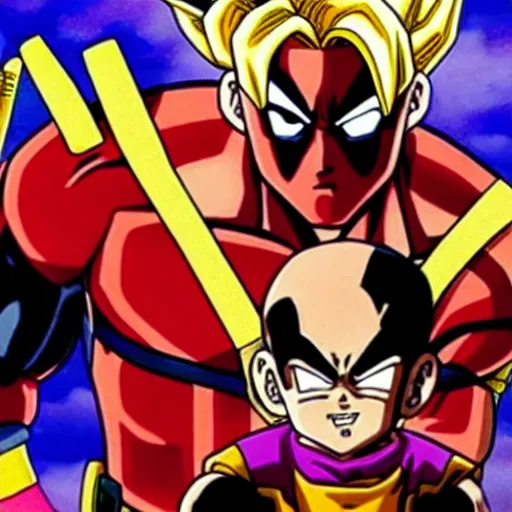 Image similar to deadpool in dragon ball z, 4 k