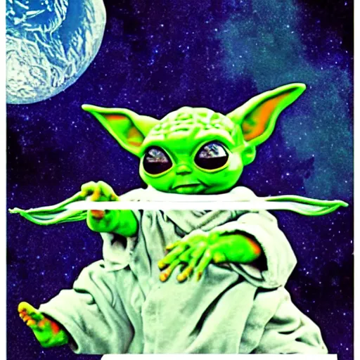 Prompt: baby yoda floating in space, stars in background, cinematic, highly detailed, realistic