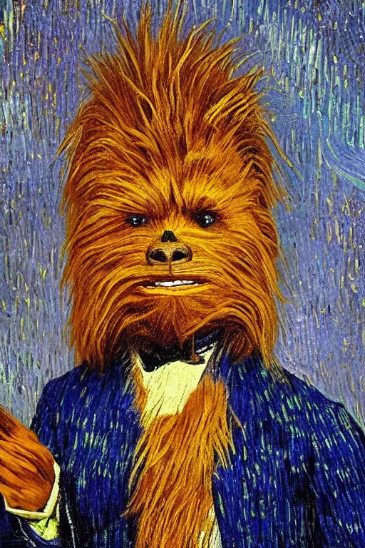 Prompt: bright beautiful oil painting portrait of chewbacca in 1 9 th century clothing, light scatter, van gogh