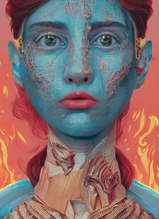 Image similar to portrait made of fire :: by Martine Johanna and Simon Stålenhag and Chie Yoshii and wlop and Guillermo del toro :: ornate, dynamic, particulate, rich colors, elegant, centered, artstation, smooth, sharp focus, octane render, 3d