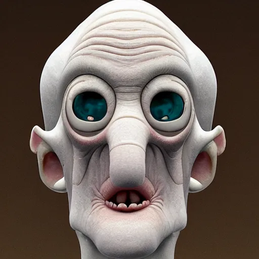 Image similar to squidward realistic skin 8k, detailed, high detailed, terrifying, eerie, deformed.