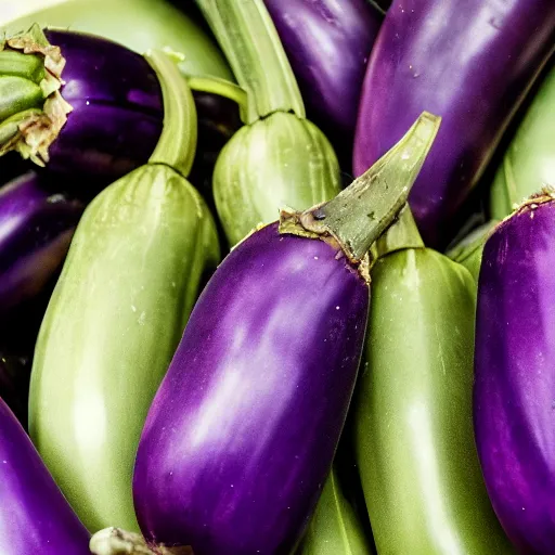 Prompt: an eggplant exploding into eggplants, award-winning photography