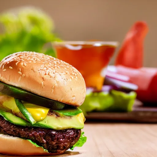 Image similar to a hamburger with a ton of avocdao, 8 k resolution, amazing food photography