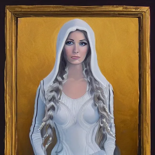 Prompt: perfect painting of an elven woman dressed in white and gold